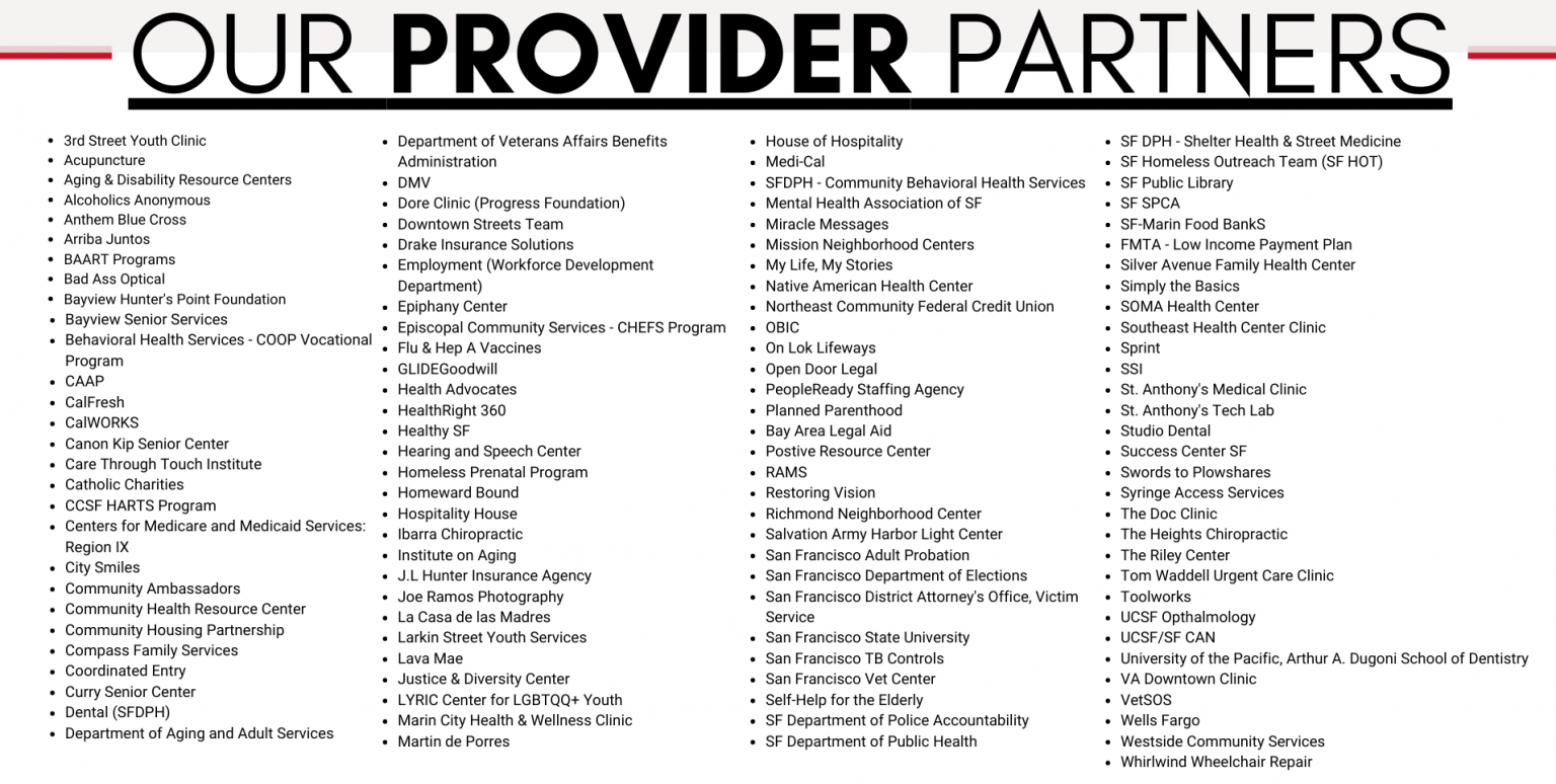 Provider Partners Thank You to Our Provider Partners - Project Homeless Connect